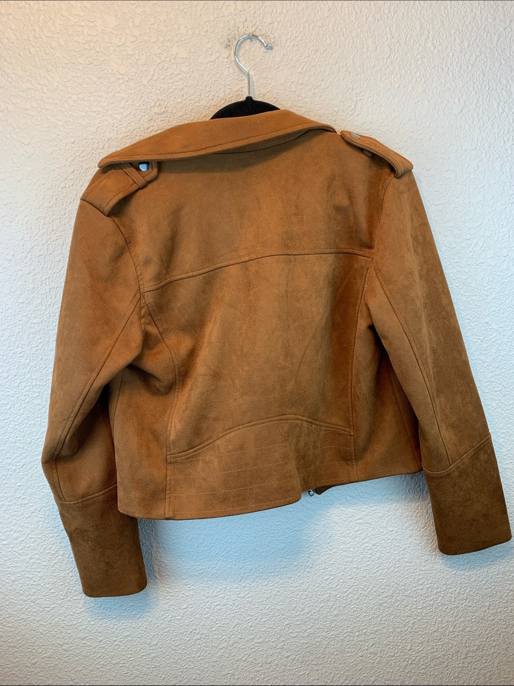 BB Dakota Steve Madden faux suede tan jacket sz L cropped fall western boho * - Picture 6 of 7